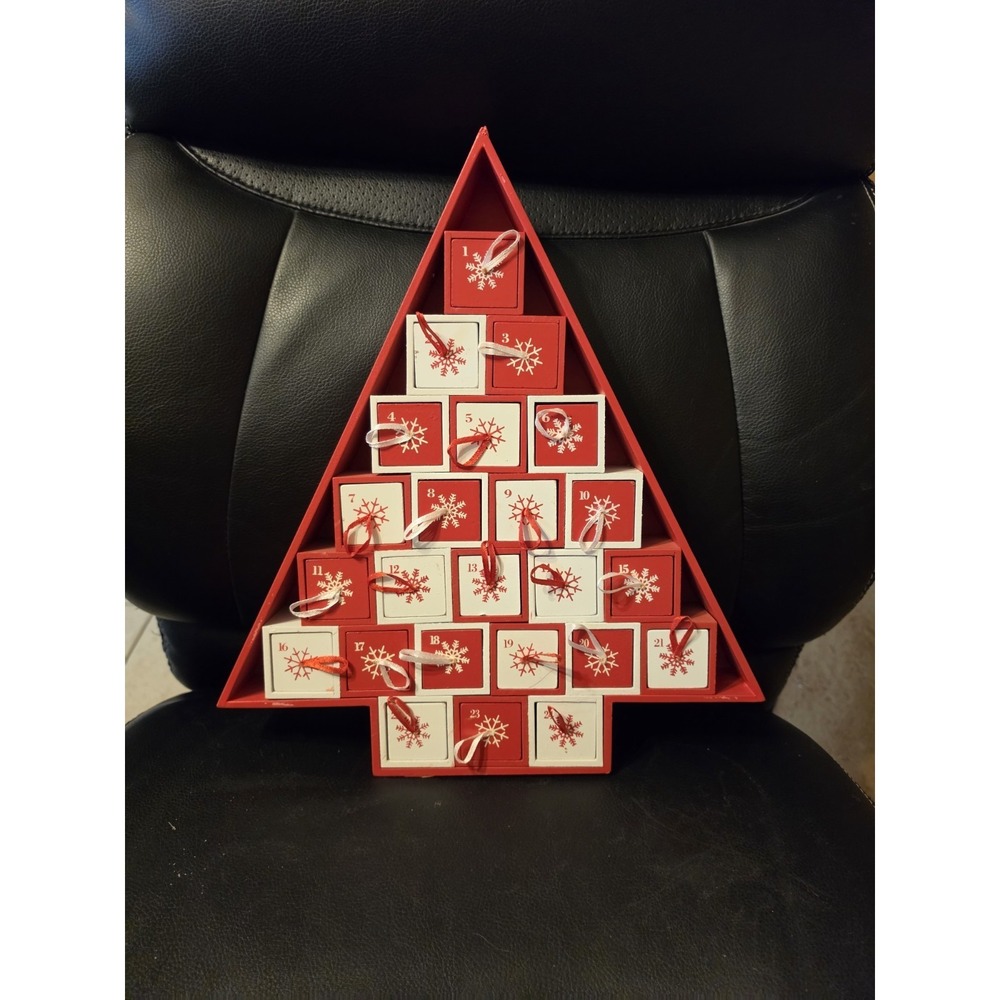 Advent Calendar Wood Christmas Tree 24 -1.5" Drawer Boxes 15" x 13"x2"